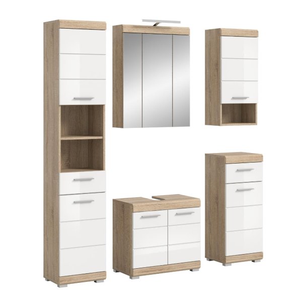 Lambada Badmbelset L23 Wei hochglanz, Eiche Dekor.