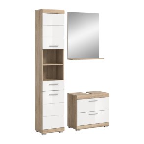 Lambada Badmbelset L17 Wei hochglanz, Eiche Dekor.