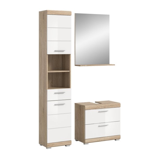 Lambada Badmbelset L17 Wei hochglanz, Eiche Dekor.