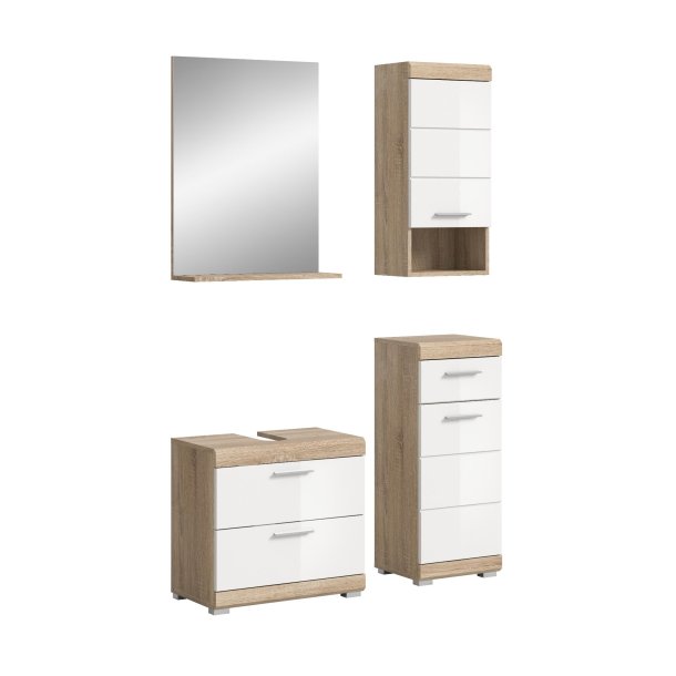 Lambada Badmbelset L22 Wei hochglanz, Eiche Dekor.