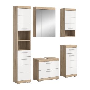 Lambada Badmbelset L19 Wei hochglanz, Eiche Dekor.