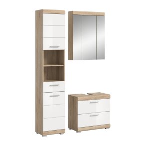 Lambada Badmbelset L15 Wei hochglanz, Eiche Dekor.