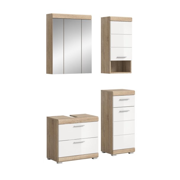 Lambada Badmbelset L21 Wei hochglanz, Eiche Dekor.