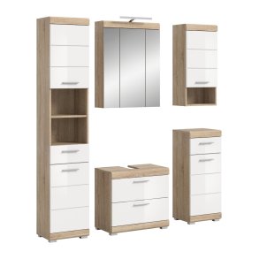 Lambada Badmbelset L18 Wei hochglanz, Eiche Dekor.