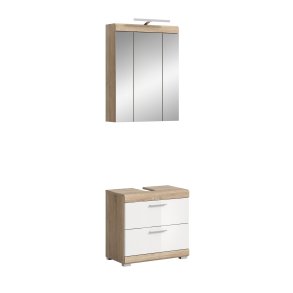 Lambada Badmbelset L2 Wei hochglanz, Eiche Dekor.