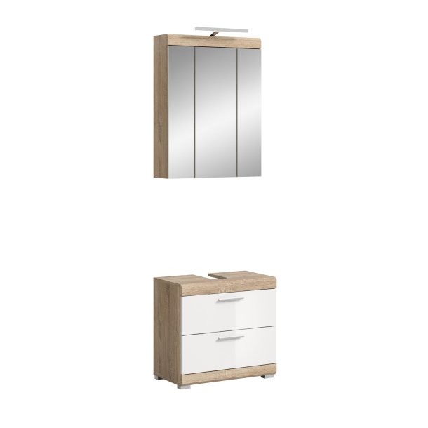 Lambada Badmbelset L2 Wei hochglanz, Eiche Dekor.