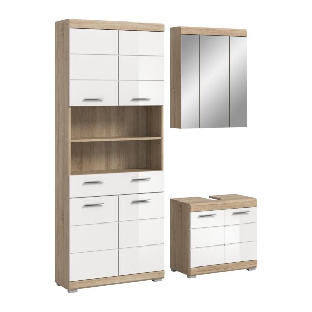 Lambada Badmbelset L7 Wei hochglanz, Eiche Dekor.