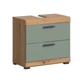 Scout Waschbeckenunterschrank 2 Tren, 2 Schubladen, 2 Regale Salbeidekor, Eiche Dekor.