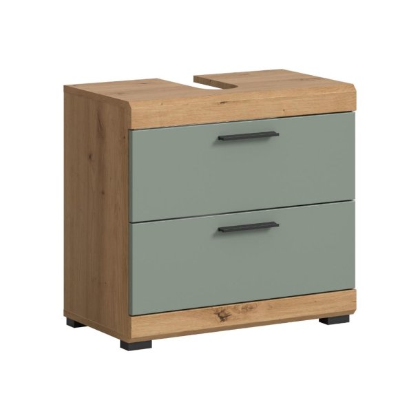 Scout Waschbeckenunterschrank 2 Tren, 2 Schubladen, 2 Regale Salbeidekor, Eiche Dekor.