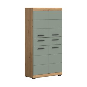 Scout Hochschrank Bad 4 Tren, 1 Schublade Salbeidekor, Eiche Dekor.