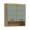 Scout Badschrank Wandhngend 2 Tren, 3 Spiegeltren, 1 Regal Salbeidekor, Eiche Dekor.