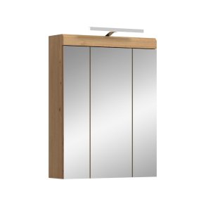 Scout Spiegelschrank Bad 2 Tren, 3 Spiegeltren, 3 Regale Salbeidekor, Eiche Dekor.