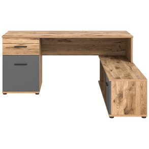 Mason Schreibtisch Ecke 2 Türen, 1 Schublade, 2 Ablagen grau,Eiche dekor.