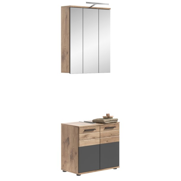 Mason zestaw mebli łazienkowych M5 w tym oświetlenie szary, dąb dekor.