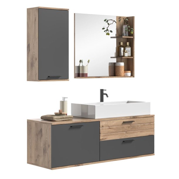 Mason Badm�belset 140cm Eiche dekor,grau.