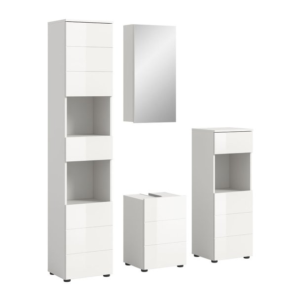 Vira badrumsmbler 4 delar vit hgglans, vit.