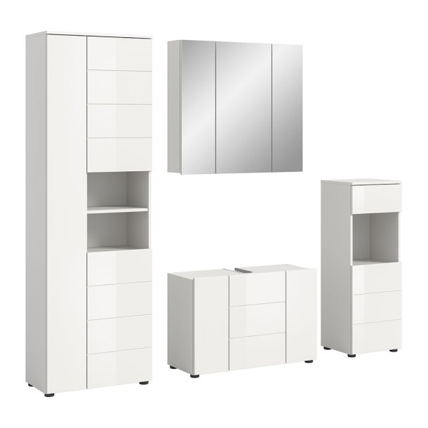 Vira Badmbelset 4 Teile wei Hochglanz, wei.