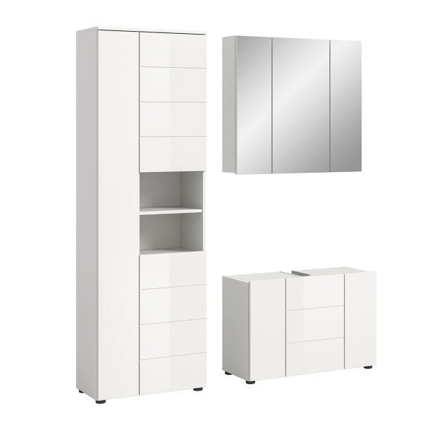 Vira Badmbelset 3 Teile wei Hochglanz, wei.