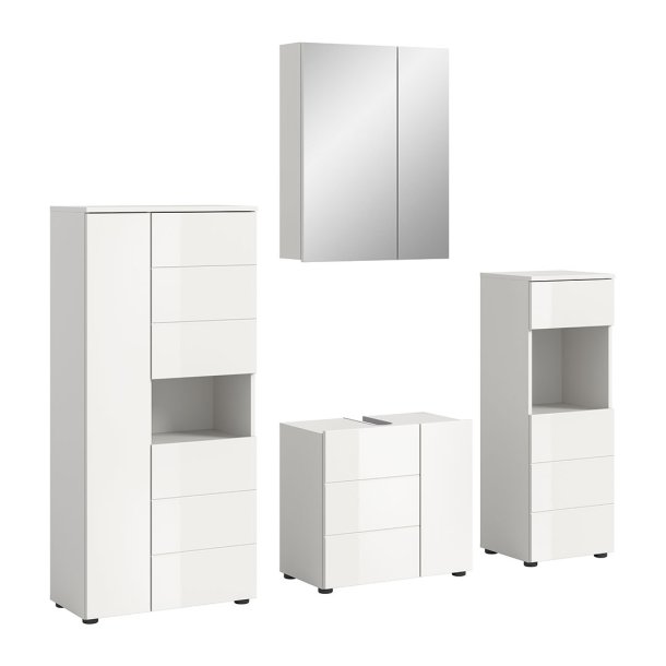 Vira Badmbelset 4 Teile wei Hochglanz, wei.