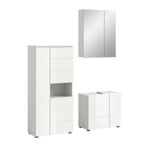 Vira Badmbelset 3 Teile wei Hochglanz, wei.