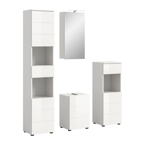 Vira badrumsmbler 5 delar inkl. belysning vit hgglans, vit.