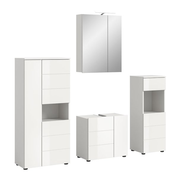Vira Badmbelset 5 Teile inkl. Beleuchtung wei Hochglanz, wei.