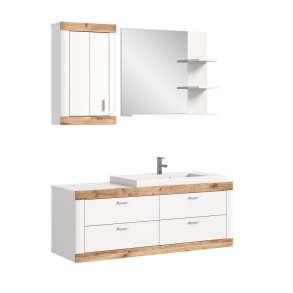 Laredo baderomsinnredning 132cm hvit,matt hvit,eik dekor.