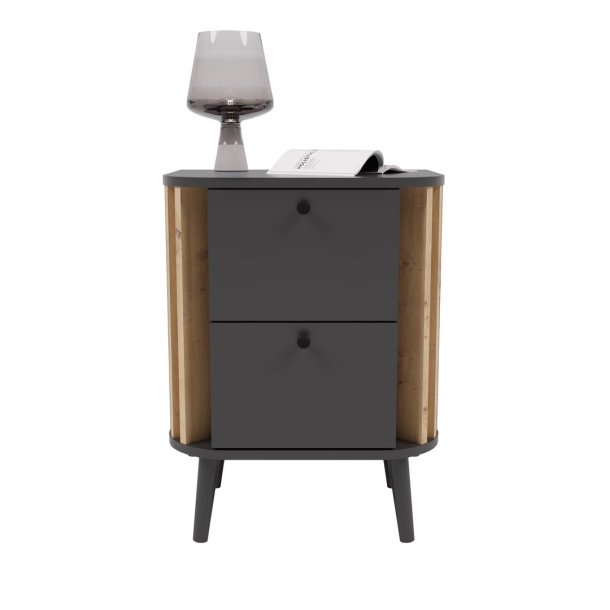 Pure Nachttisch 2 Schubladen grau,Eiche dekor.