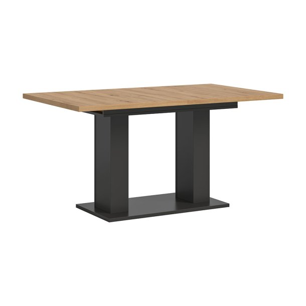 Motion Esstisch Doppelsulenfu 90x150/190cm inkl. 1 Einlegeplatte Eiche Dekor, grau.