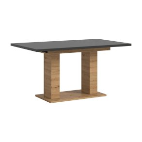 Motion Esstisch Doppelsulenfu 90x150/190cm inkl. 1 Einlegeplatte grau, Eiche Dekor.