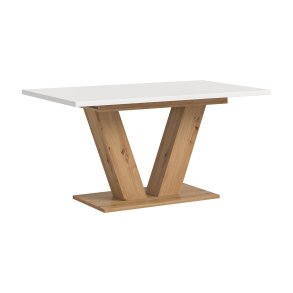 Motion Esstisch V-Fu 90x150/190cm inkl. 1 Einlegeplatte wei, Eiche Dekor.