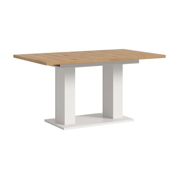 Motion Esstisch Doppelsulenfu 90x150/190cm inkl. 1 Einlegeplatte Eiche Dekor, wei.
