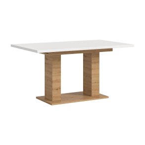 Motion Esstisch Doppelsulenfu 90x150/190cm inkl. 1 Einlegeplatte wei, Eiche Dekor.