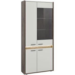 Falcona Vitrinenschrank 4 Türen inkl. LED Beleuchtung hellgrau.