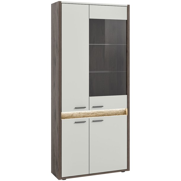 Falcona Vitrinenschrank 4 Türen inkl. LED Beleuchtung hellgrau.