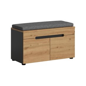 Canu Sitzbank mit Aufbewahrung inkl. Kissen 2 Türen Eiche Dekor, grau.