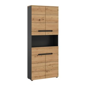 Canu Hochschrank Bad 4 Tren, 1 Schublade, 1 Regal Eiche Dekor, grau.