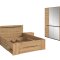 Canu Schlafzimmer-Set Bett 140x200 cm mit Stauraum, 2 Nachttische, 1 Schrank Spiegel grau, Eiche Dekor.