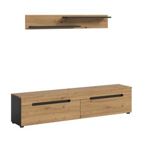 Canu TV Tisch 2 Klappentüren Eiche Dekor, dunkelgrau.