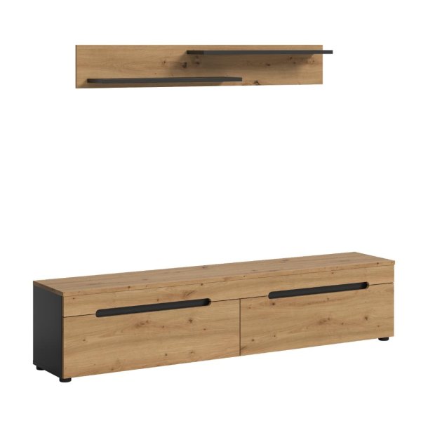 Canu TV Tisch 2 Klappentüren Eiche Dekor, dunkelgrau.