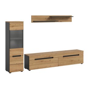 Canu Regal C4 System inkl. Beleuchtung Eiche Dekor, dunkelgrau.