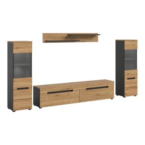 Canu Regal C3 System inkl. Beleuchtung Eiche Dekor, dunkelgrau.