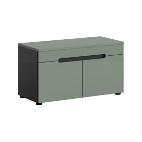 Canu Sitzbank mit Aufbewahrung 2 Türen staubgrün, dunkelgrau.