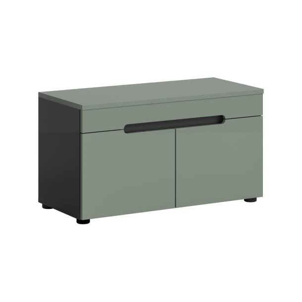 Canu Sitzbank mit Aufbewahrung 2 Türen staubgrün, dunkelgrau.