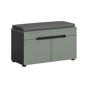 Canu Sitzbank mit Aufbewahrung inkl. Kissen 2 Türen staubgrün, dunkelgrau.