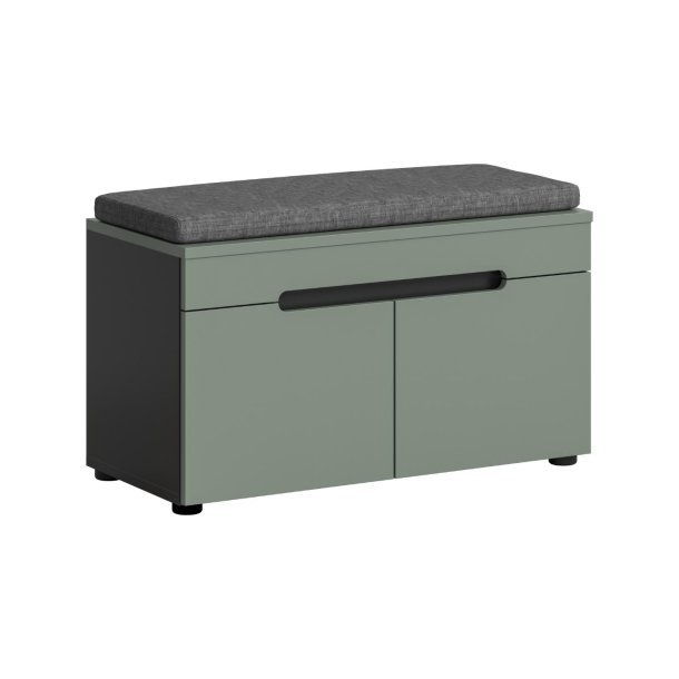 Canu Sitzbank mit Aufbewahrung inkl. Kissen 2 Türen staubgrün, dunkelgrau.