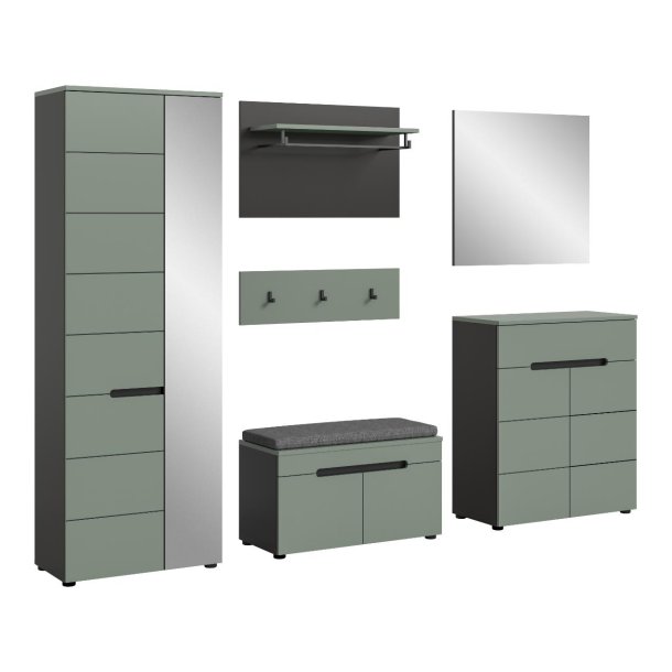 Canu Garderobenm�bel Set C2 inkl. Kissen staubgr�n, dunkelgrau.
