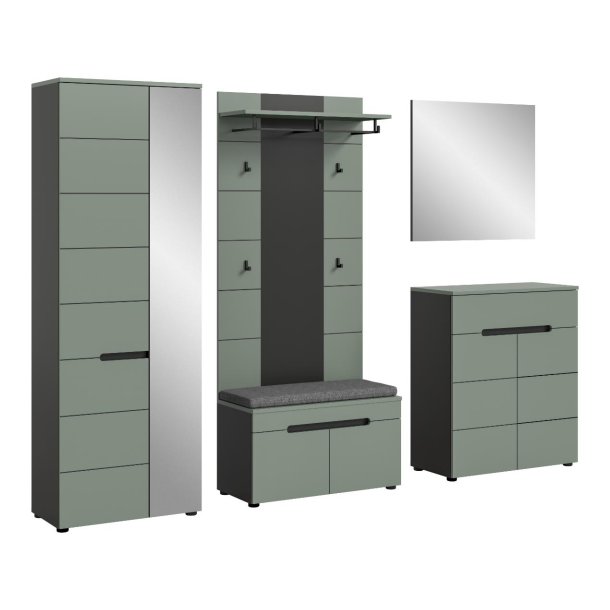 Canu Garderobenm�bel Set C1 inkl. Kissen staubgr�n, dunkelgrau.