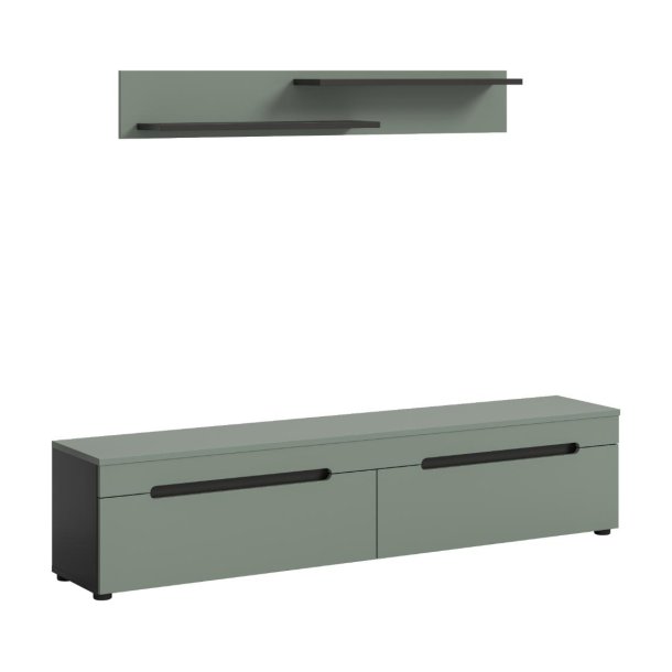 Canu TV Tisch 2 Klappentüren staubgrün, dunkelgrau.