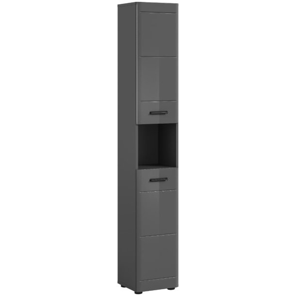 Soft Hochschrank Bad 2 Türen, 1 Regal Grau hochglanz, grau.